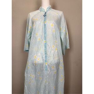 Vintage Lane Bryant Tall Sheer Nightgown Blue Yellow Zip Up
